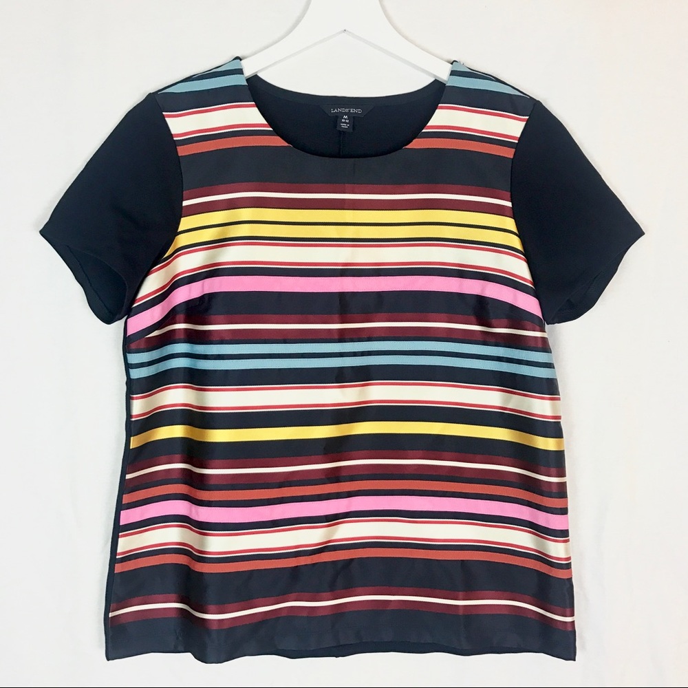 Lands' End Striped Stretch Blouse Medium 10-12